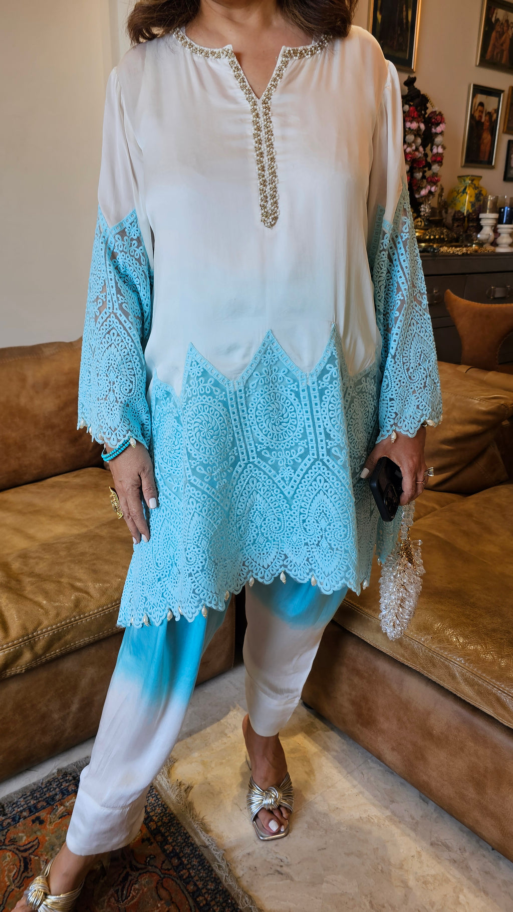 Beautiful fully Embroidered Organza & Satin Fabric Outfit with Hand Work