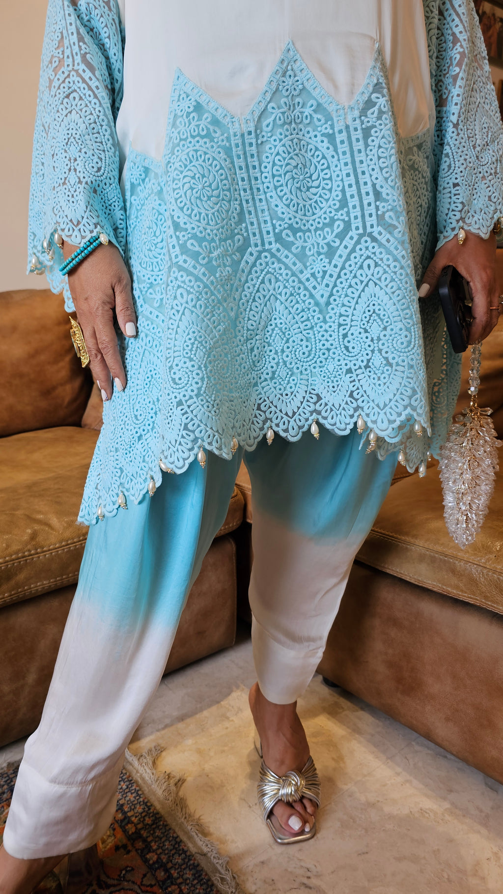 Beautiful fully Embroidered Organza & Satin Fabric Outfit with Hand Work