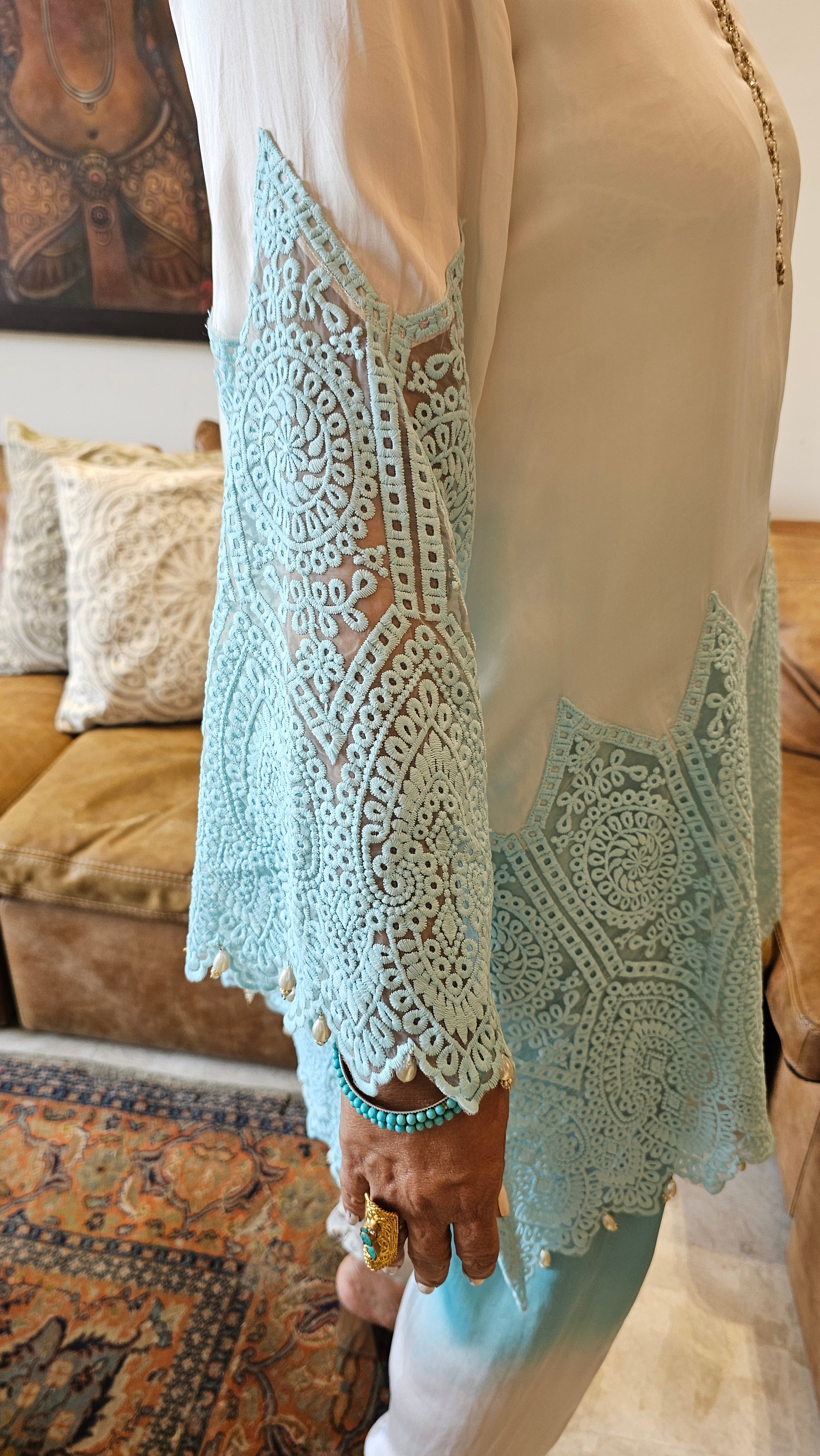 Beautiful fully Embroidered Organza & Satin Fabric Outfit with Hand Work