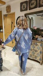 Beautiful Contemporary Style Embroidered Linen With Crochet Patch Work