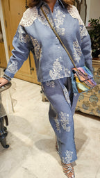 Beautiful Contemporary Style Embroidered Linen With Crochet Patch Work