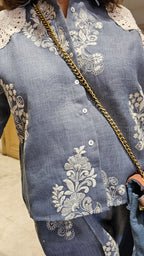 Beautiful Contemporary Style Embroidered Linen With Crochet Patch Work