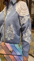 Beautiful Contemporary Style Embroidered Linen With Crochet Patch Work