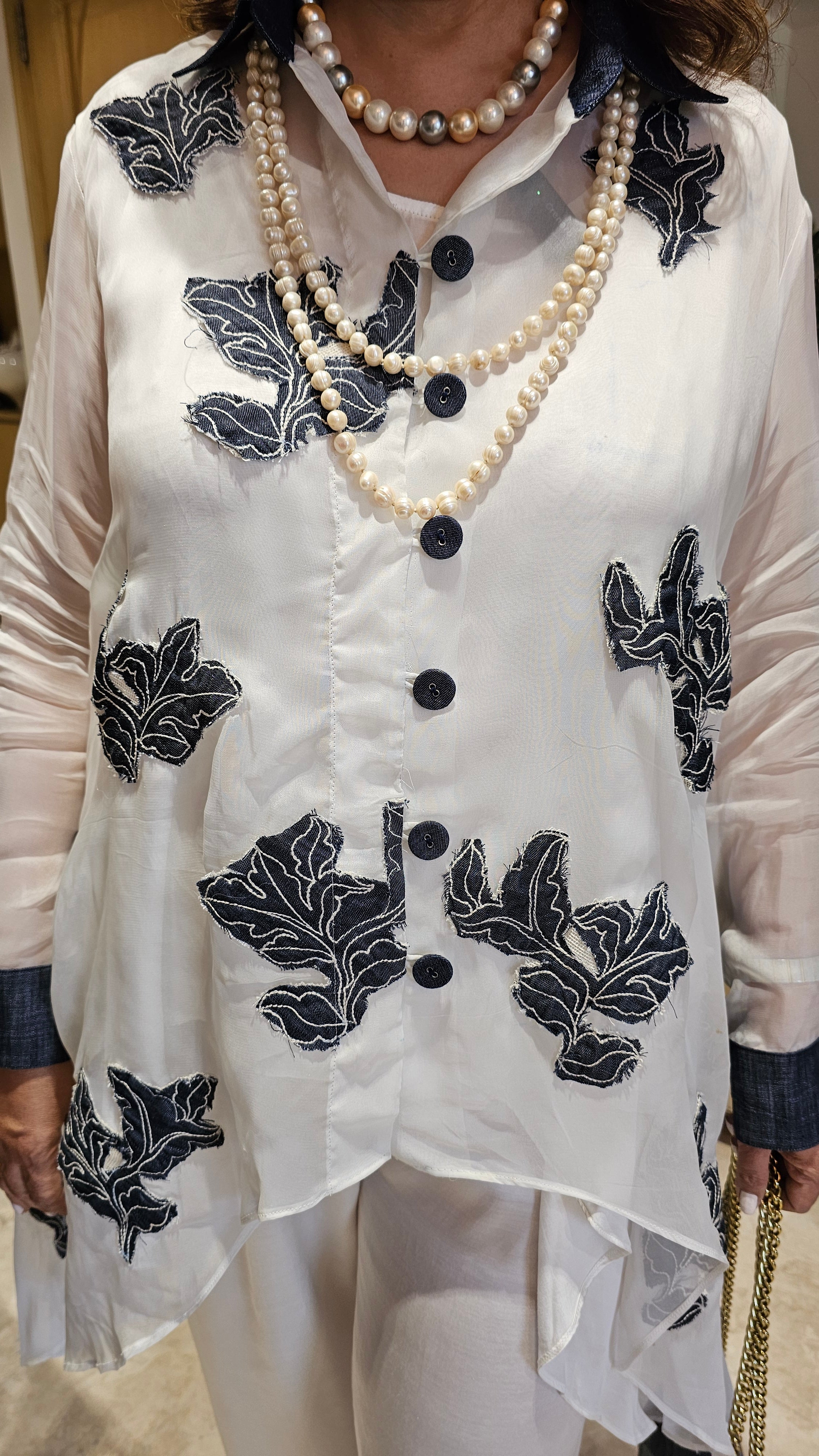 Mesmerising Wispy Organza Trail Top with Patch Work Teamed With Satin Afghani Pants & Denim Trims