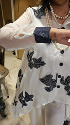 Mesmerising Wispy Organza Trail Top with Patch Work Teamed With Satin Afghani Pants & Denim Trims