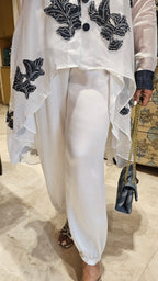 Mesmerising Wispy Organza Trail Top with Patch Work Teamed With Satin Afghani Pants & Denim Trims