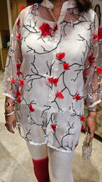 Beautiful 3D Printed Organza Shirt with Satin Inner & Bottom