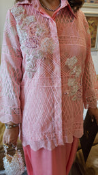 Mesmerising Fully Embroidered Organza Tissue Fabric Top Embellished with Hand Embroidery With Balloon Pants