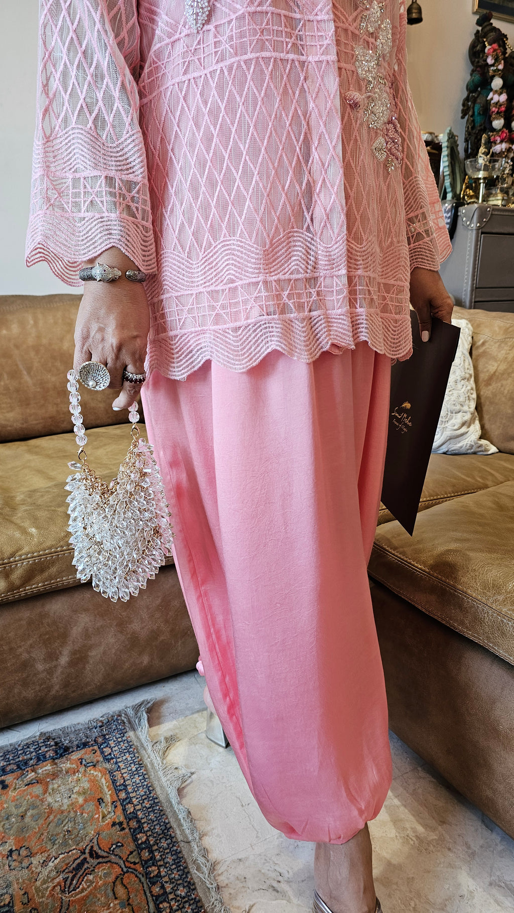 Mesmerising Fully Embroidered Organza Tissue Fabric Top Embellished with Hand Embroidery With Balloon Pants
