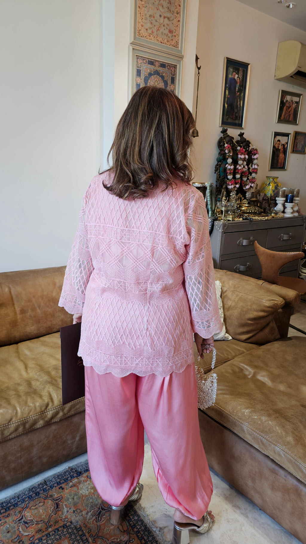 Mesmerising Fully Embroidered Organza Tissue Fabric Top Embellished with Hand Embroidery With Balloon Pants