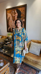 Stunning Pure KalamKari Hand Embroidered Top With Tissue Bottom in Contemporary Cut & Style
