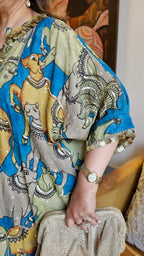 Stunning Pure KalamKari Hand Embroidered Top With Tissue Bottom in Contemporary Cut & Style