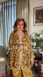 Beautiful Silk Kalamkari Short Flowy Kurta with Jacquard Cotton Bottom