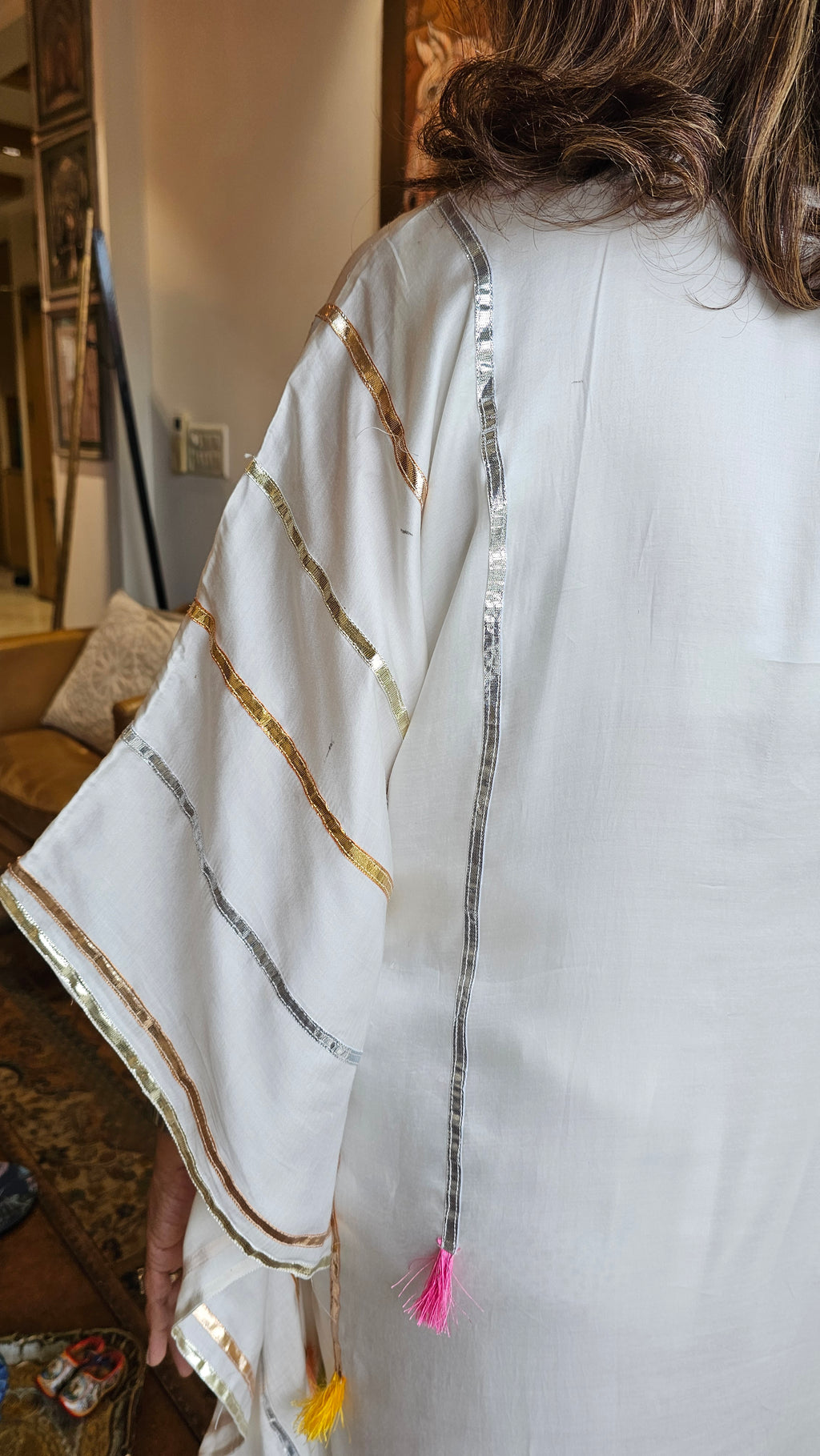 Beautiful Satin Kaftan Outfit With Gota Lace Work