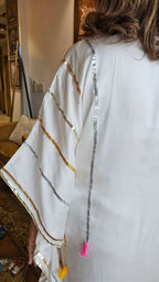 Beautiful Satin Kaftan Outfit With Gota Lace Work