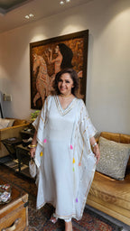 Beautiful Satin Kaftan Outfit With Gota Lace Work