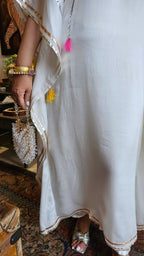 Beautiful Satin Kaftan Outfit With Gota Lace Work