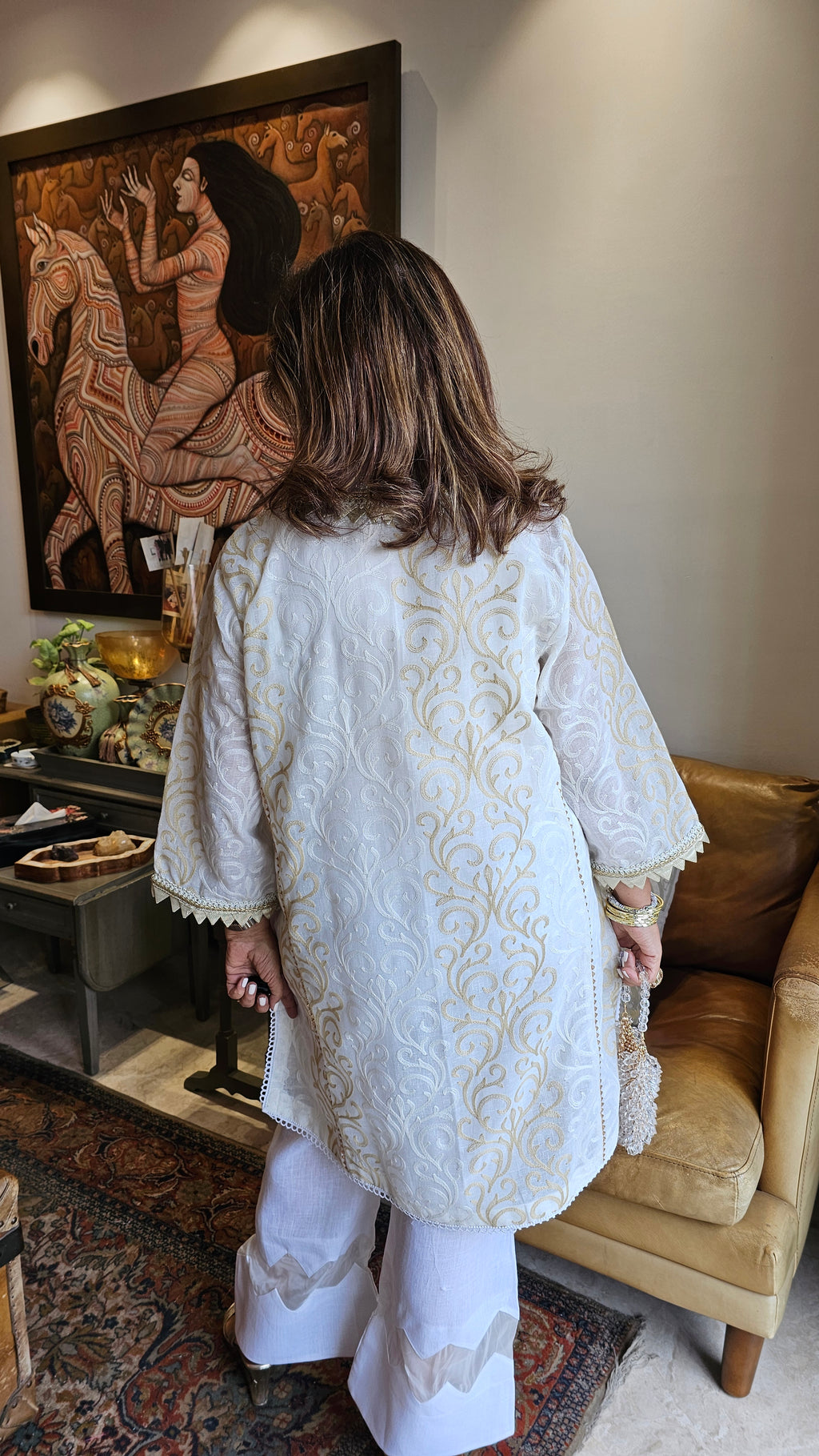 Mesmerising Embroidered Linen Dressed Up with Gota Kinari & Pearl Work