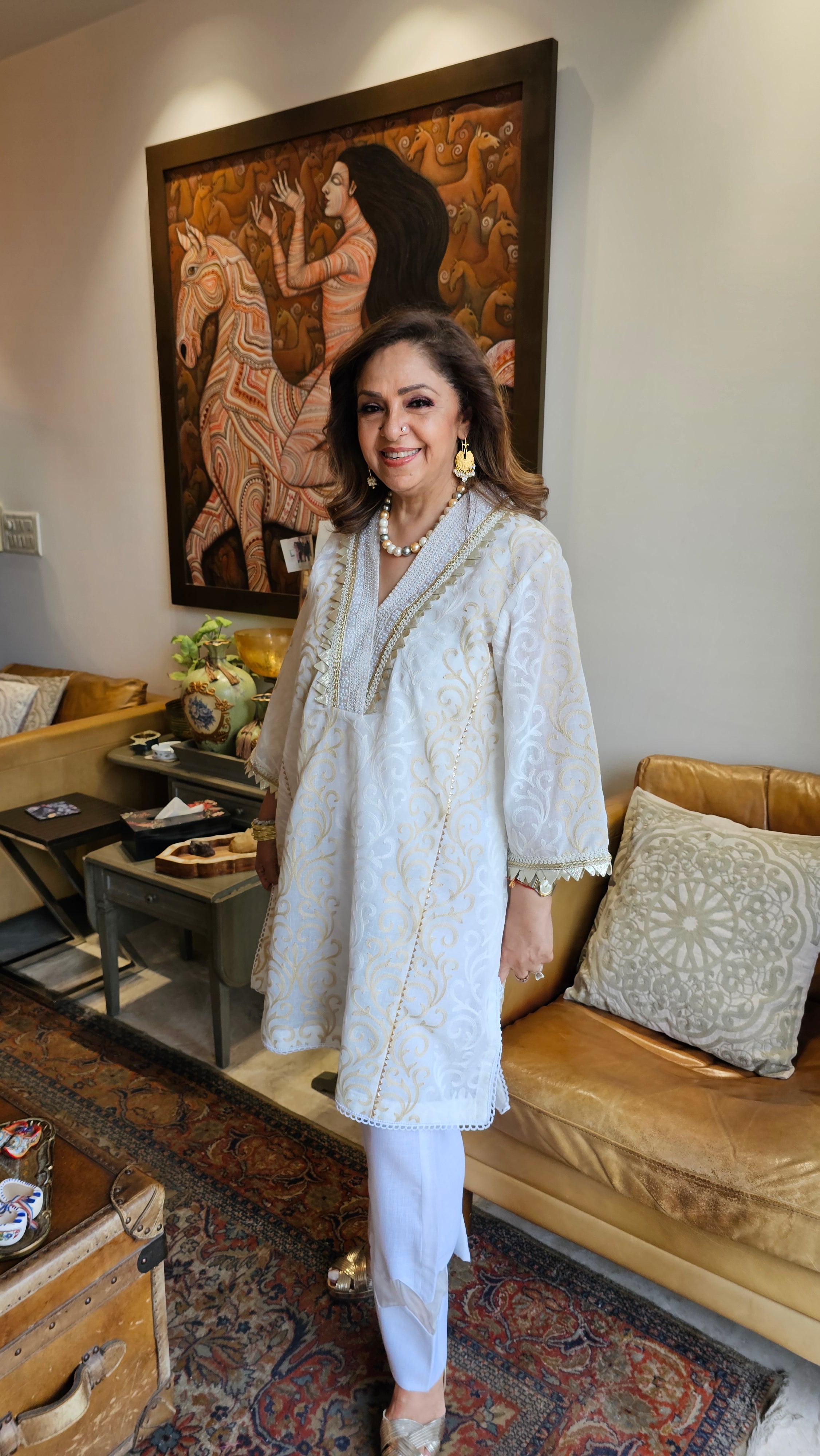 Mesmerising Embroidered Linen Dressed Up with Gota Kinari & Pearl Work