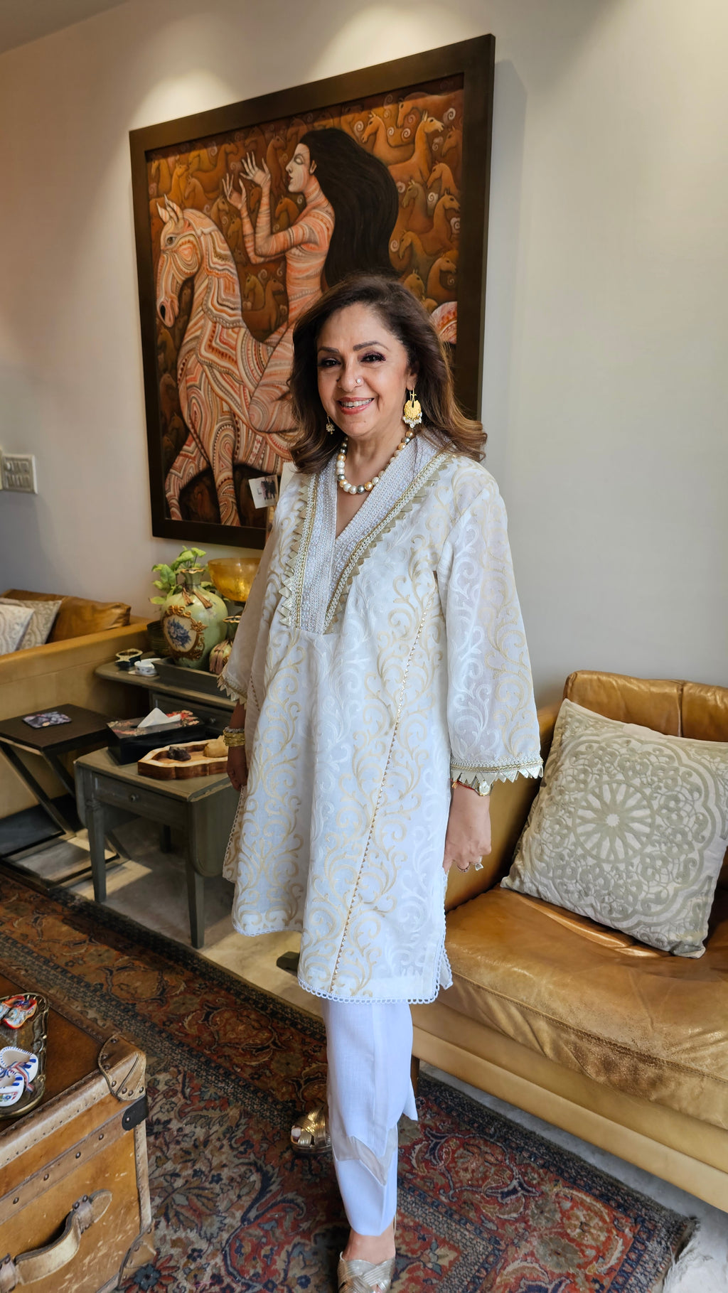 Mesmerising Embroidered Linen Dressed Up with Gota Kinari & Pearl Work