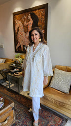 Mesmerising Embroidered Linen Dressed Up with Gota Kinari & Pearl Work