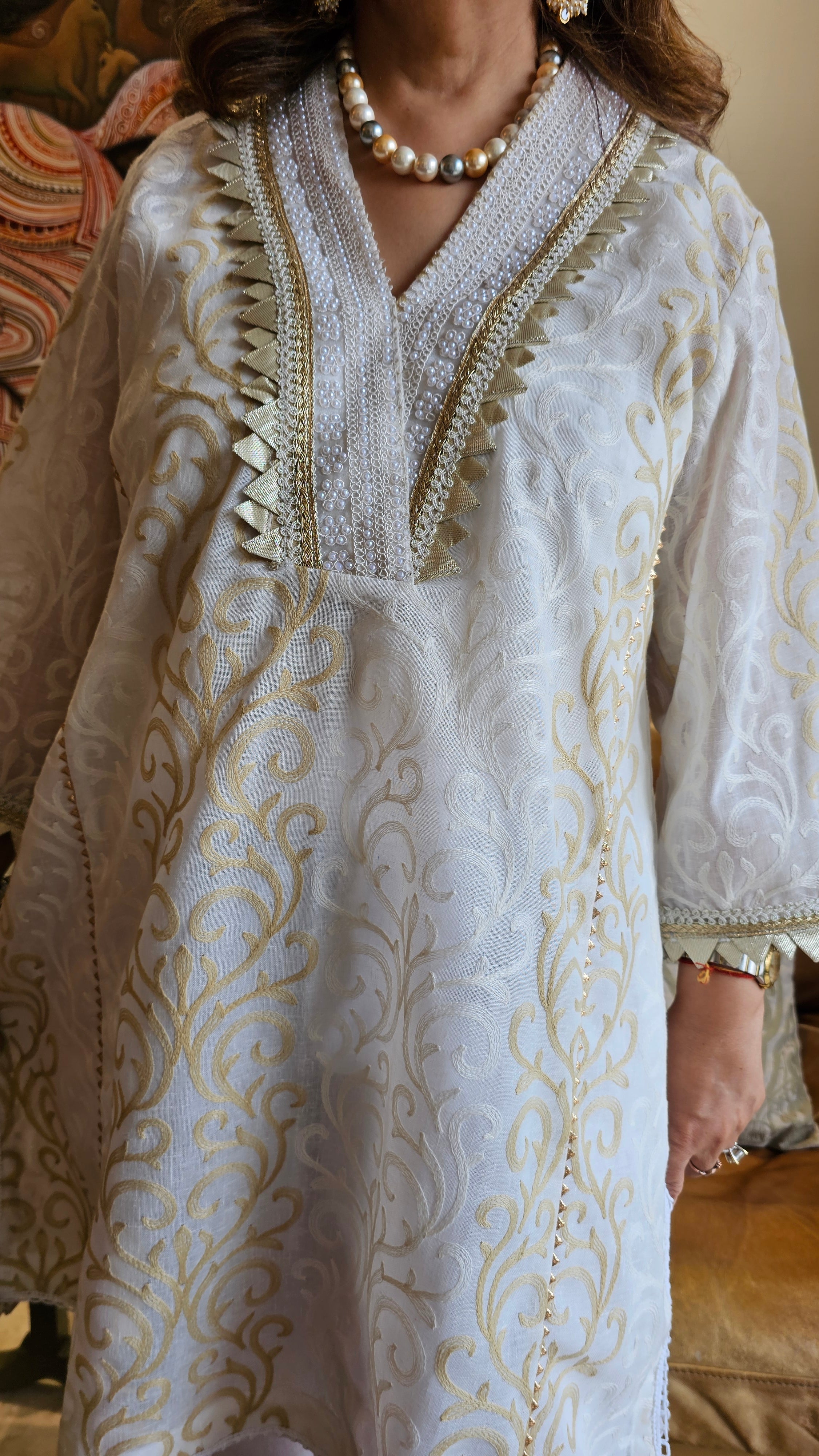 Mesmerising Embroidered Linen Dressed Up with Gota Kinari & Pearl Work