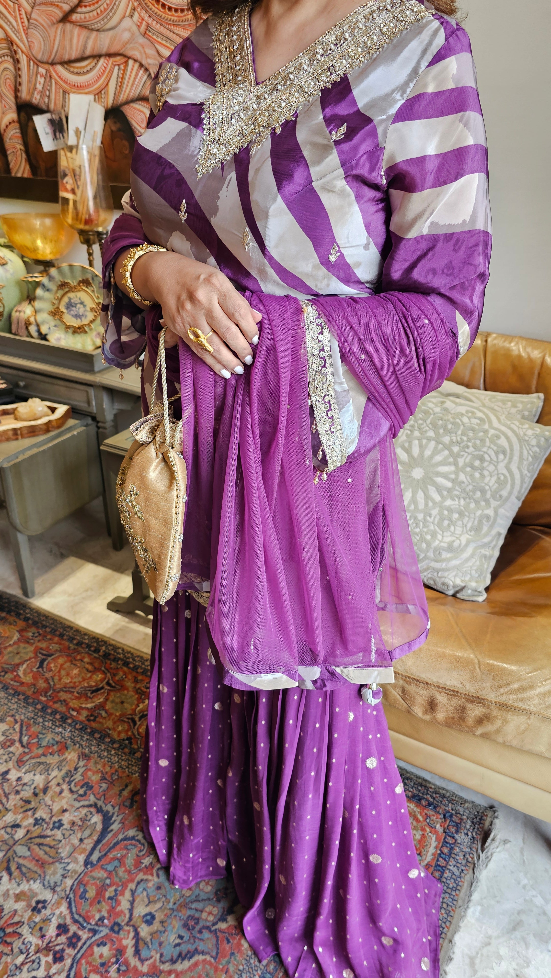 Beautiful Crepe 3 Piece Outfit with Complete Hand work