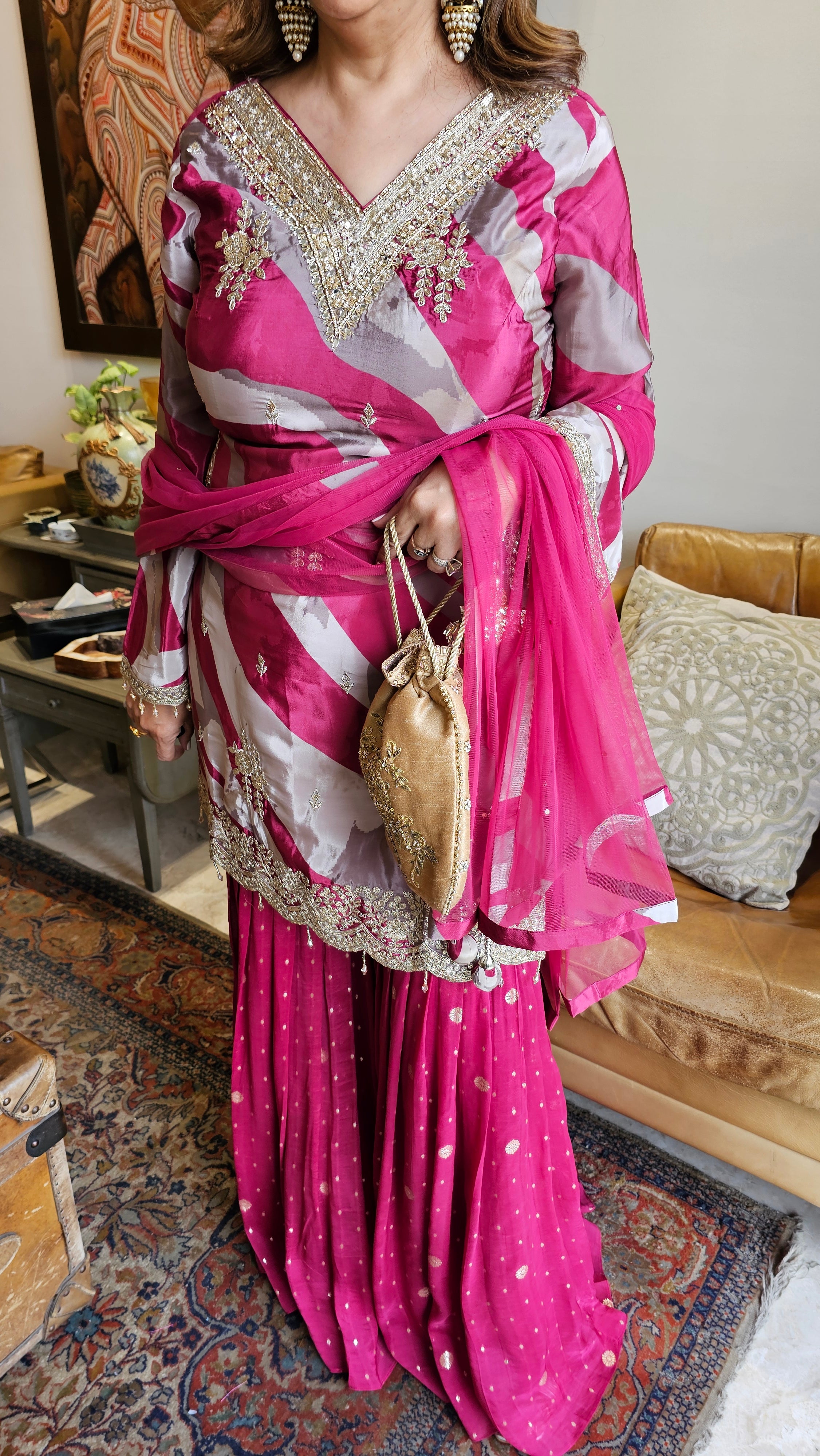 Beautiful Crepe 3 Piece Outfit with Complete Hand work