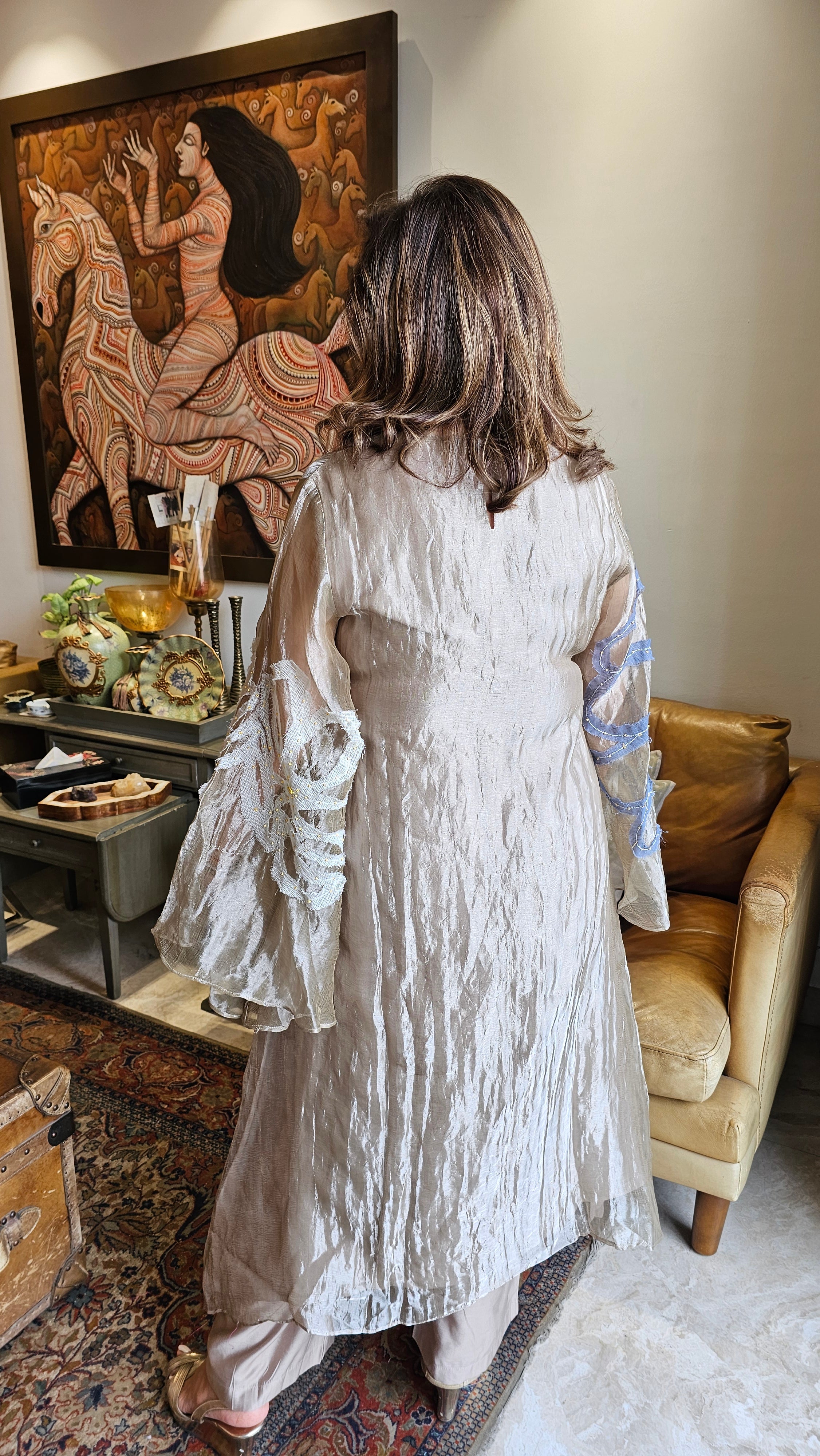 Beautiful Tissue Outfit with Fabric Emroidery