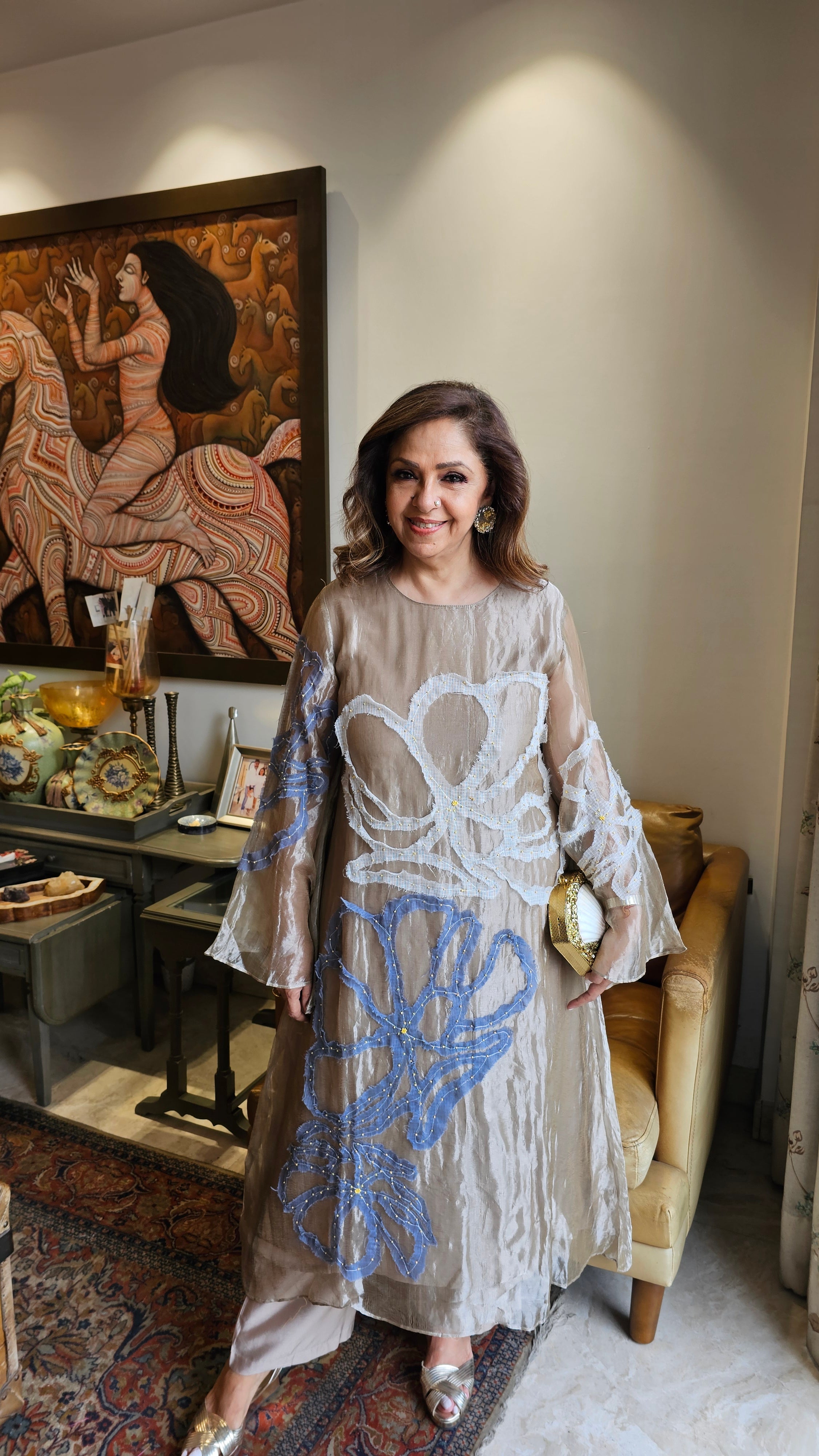 Beautiful Tissue Outfit with Fabric Emroidery