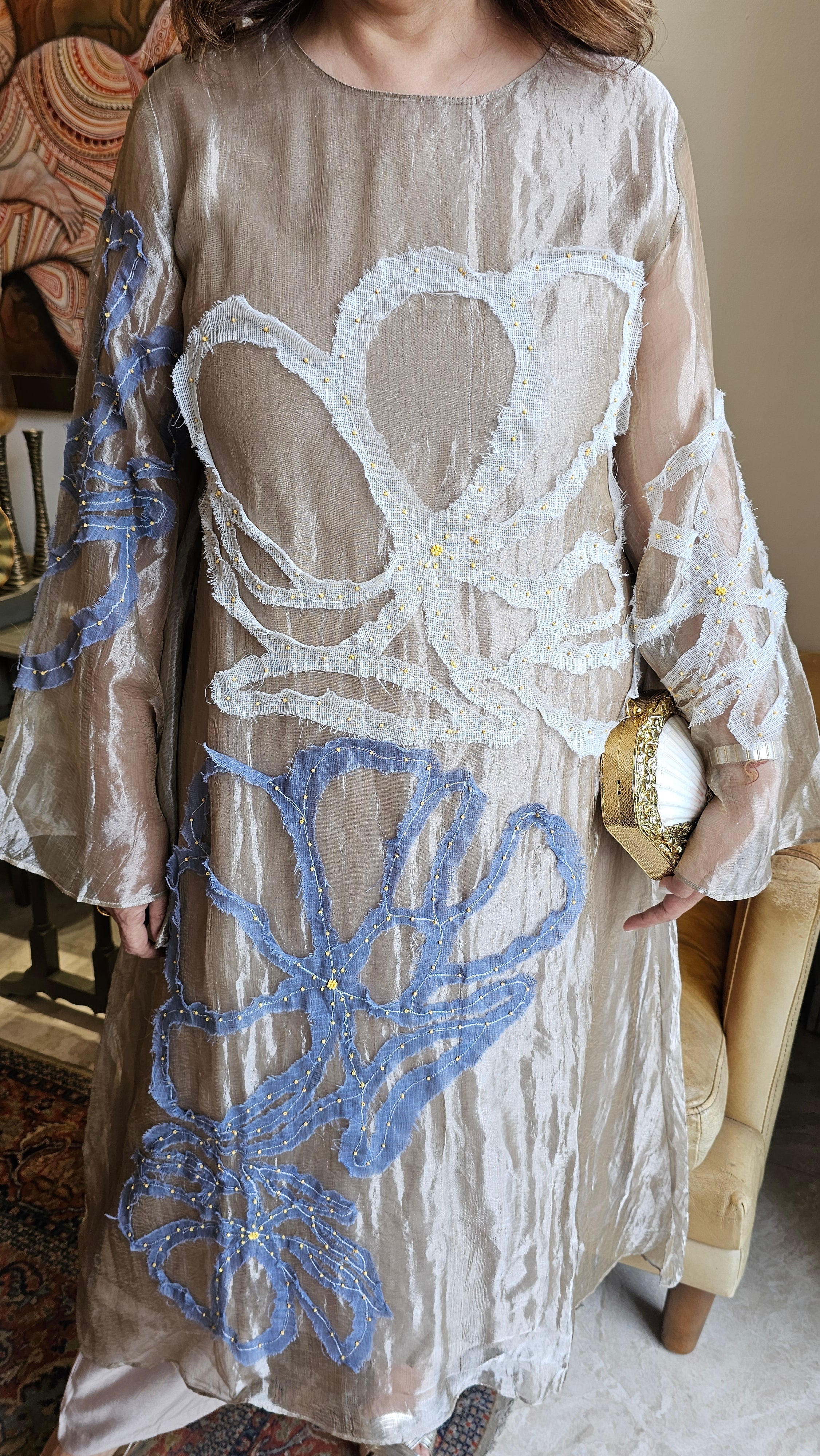 Beautiful Tissue Outfit with Fabric Emroidery