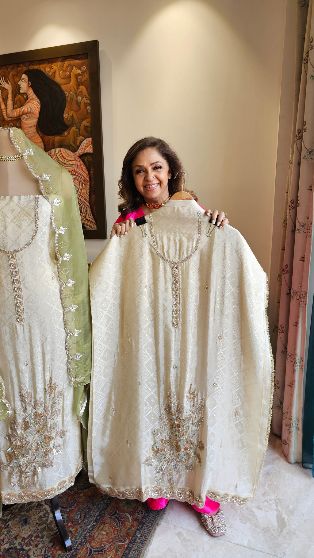 Beautiful Jacquard Silk Unstitched Suit With Highlighted Hand Work