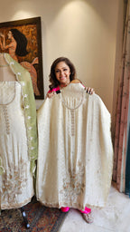 Beautiful Jacquard Silk Unstitched Suit With Highlighted Hand Work