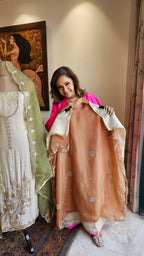 Beautiful Jacquard Silk Unstitched Suit With Highlighted Hand Work