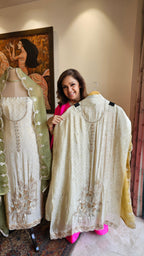 Beautiful Jacquard Silk Unstitched Suit With Highlighted Hand Work