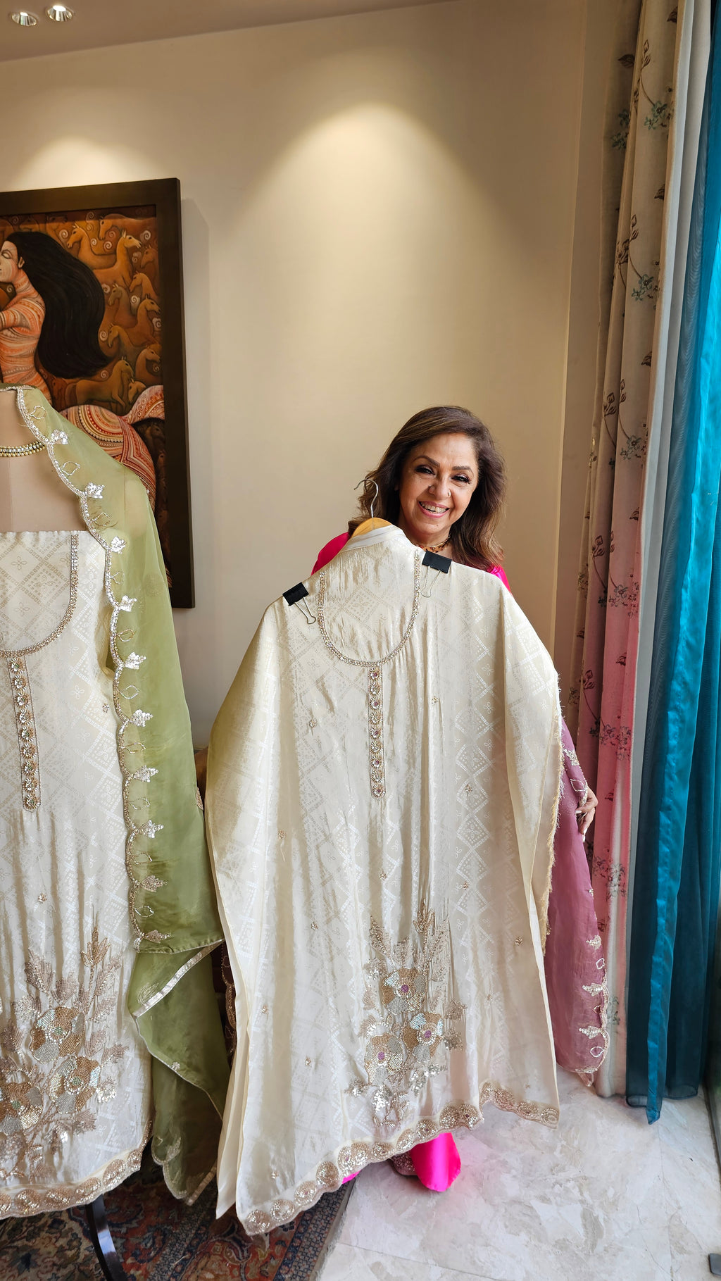 Beautiful Jacquard Silk Unstitched Suit With Highlighted Hand Work