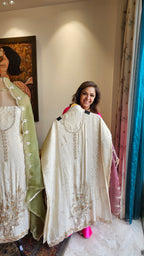 Beautiful Jacquard Silk Unstitched Suit With Highlighted Hand Work
