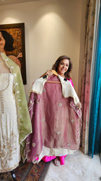 Beautiful Jacquard Silk Unstitched Suit With Highlighted Hand Work