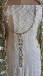 Beautiful Jacquard Silk Unstitched Suit With Highlighted Hand Work