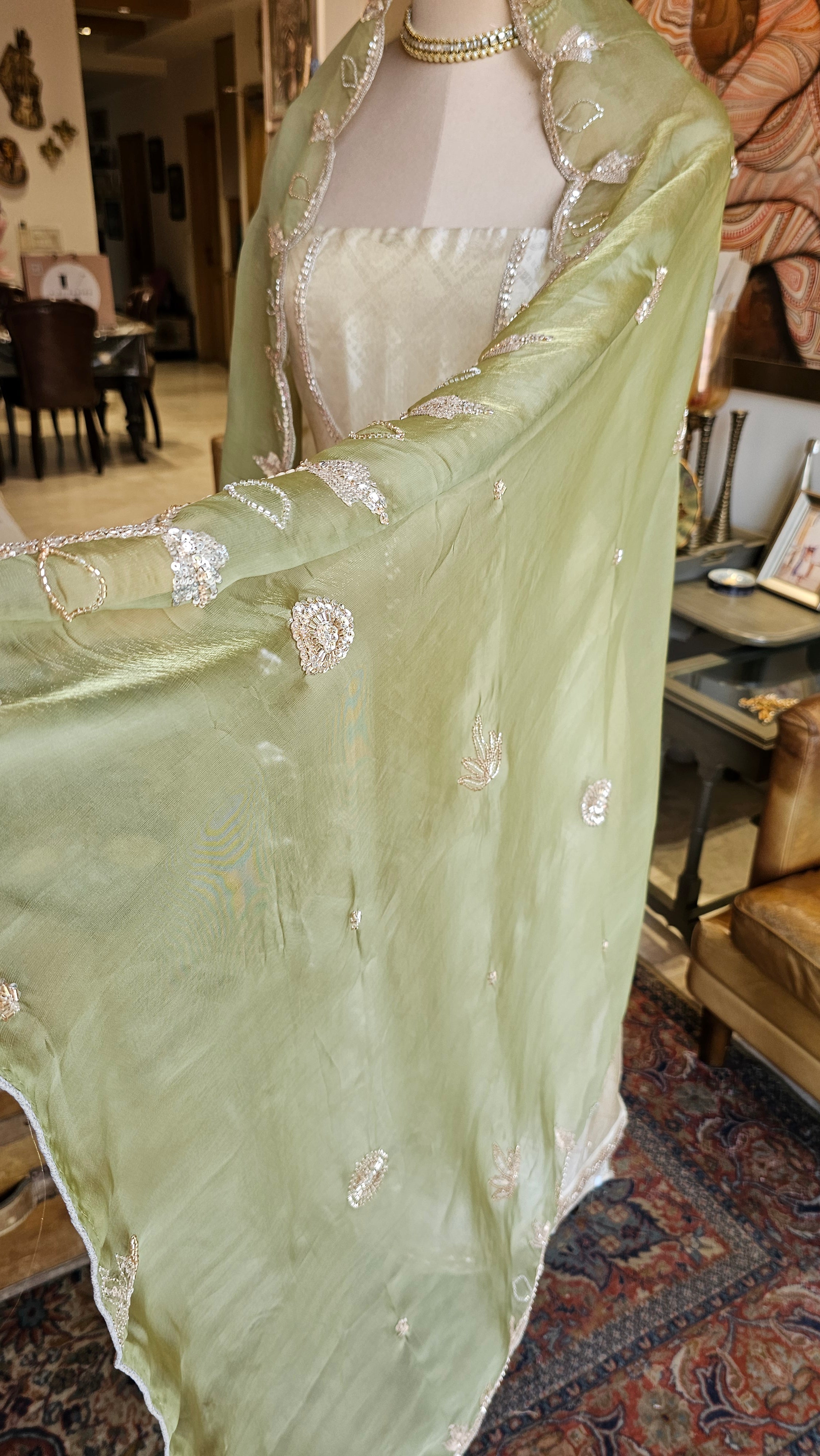 Beautiful Jacquard Silk Unstitched Suit With Highlighted Hand Work