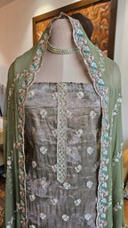 Beautiful Printed Tissue Unstitched Suit With Zari, Tilla & Hand Embroidery