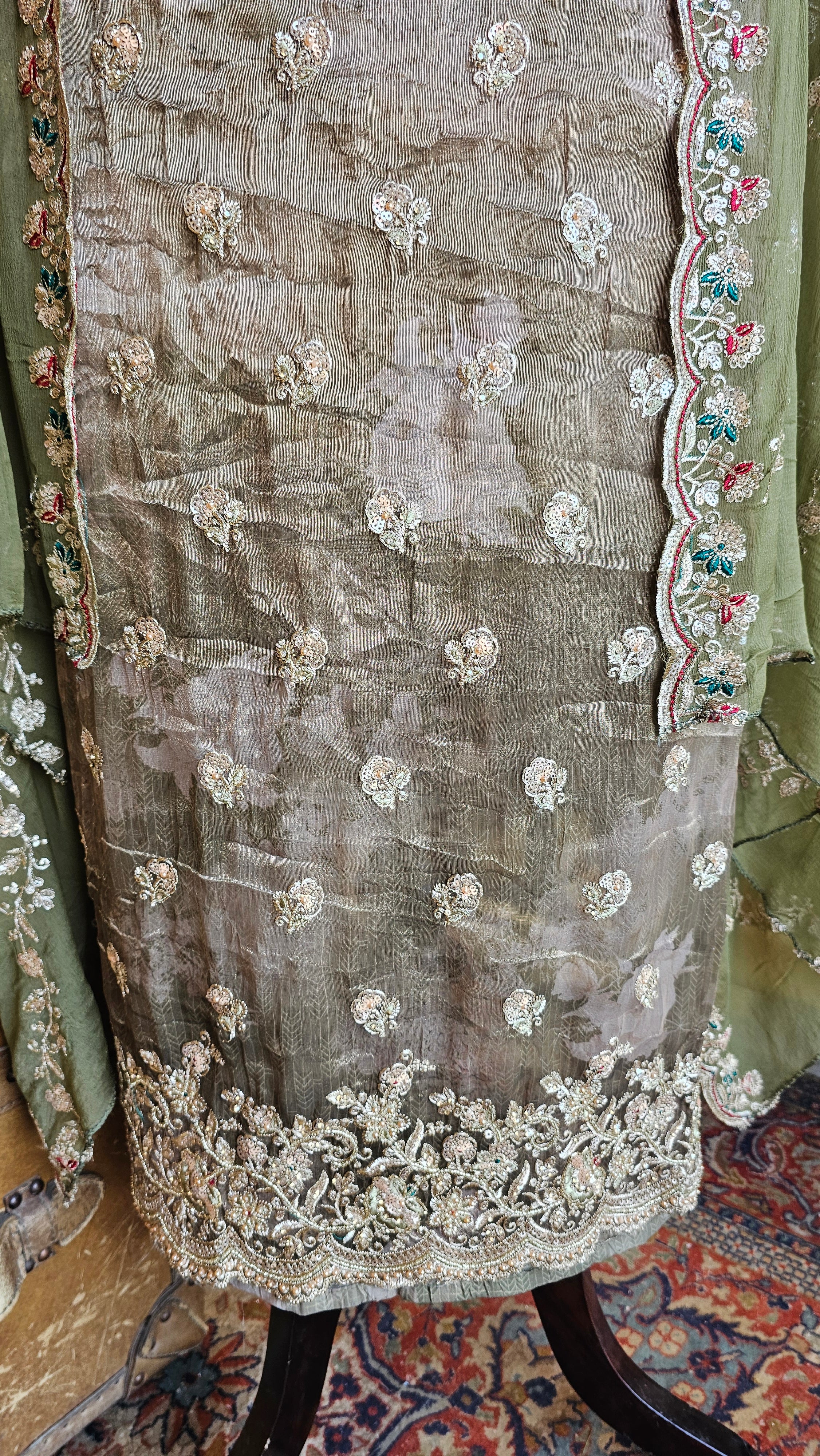 Beautiful Printed Tissue Unstitched Suit With Zari, Tilla & Hand Embroidery