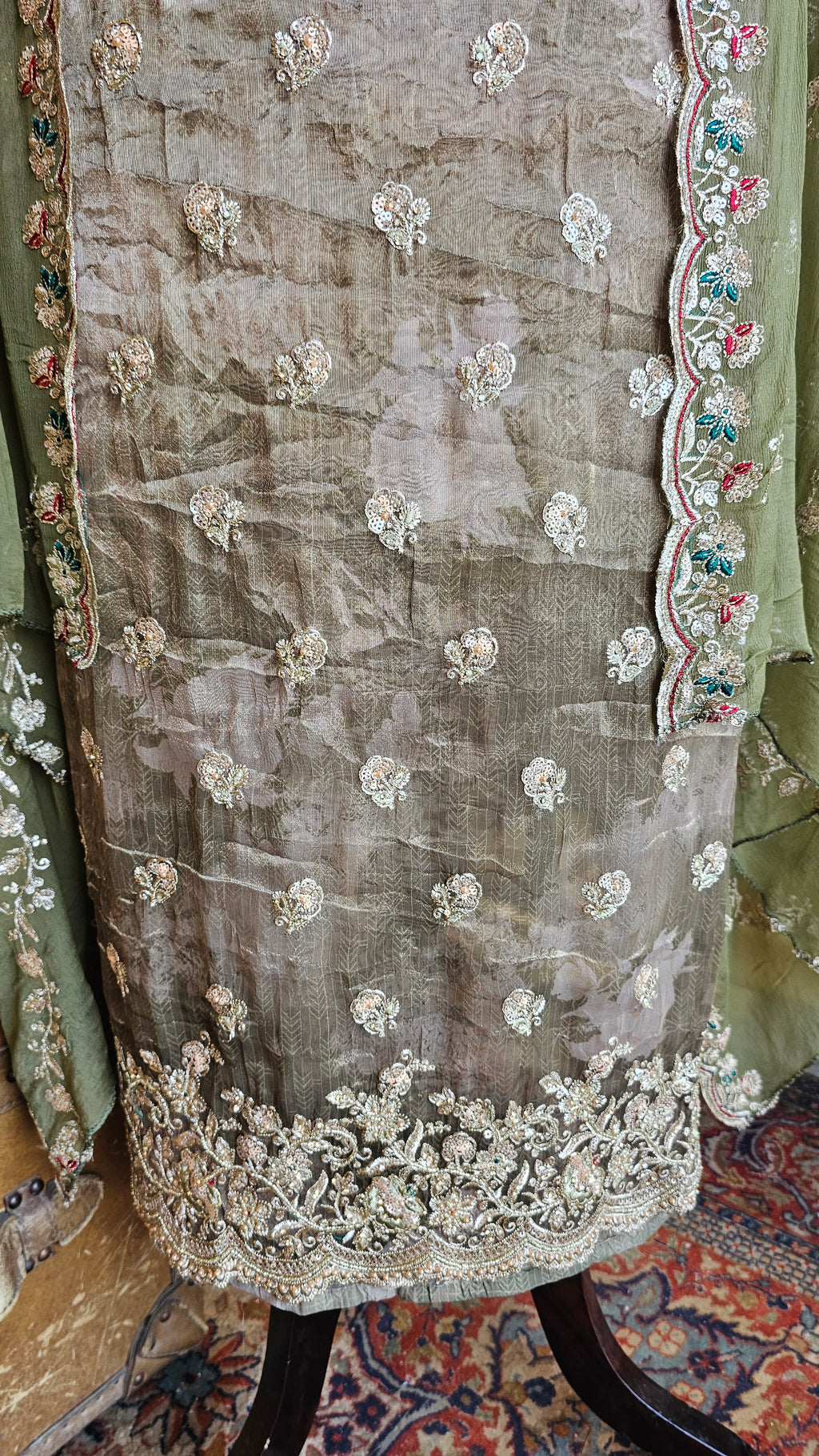 Beautiful Printed Tissue Unstitched Suit With Zari, Tilla & Hand Embroidery