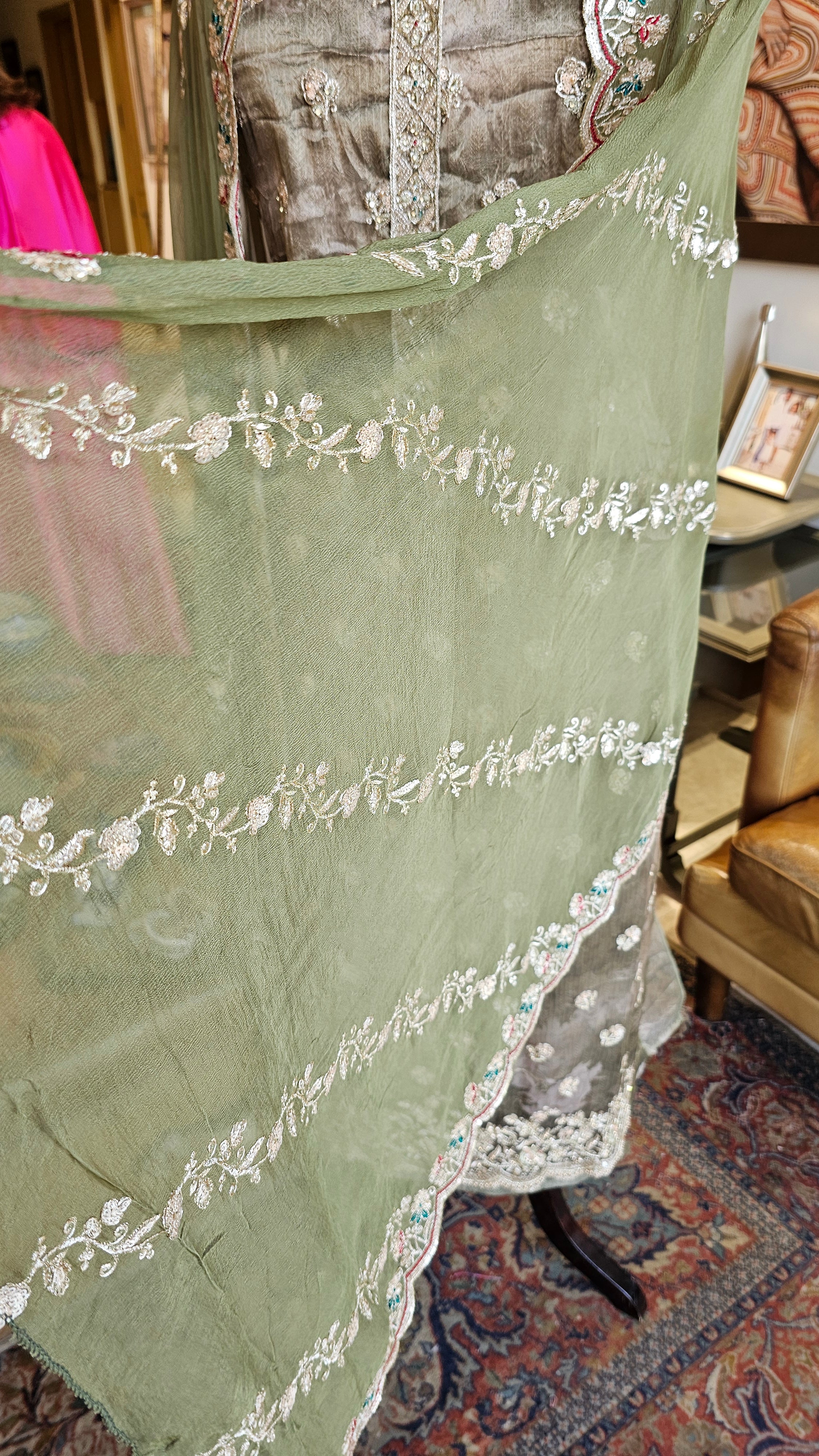 Beautiful Printed Tissue Unstitched Suit With Zari, Tilla & Hand Embroidery