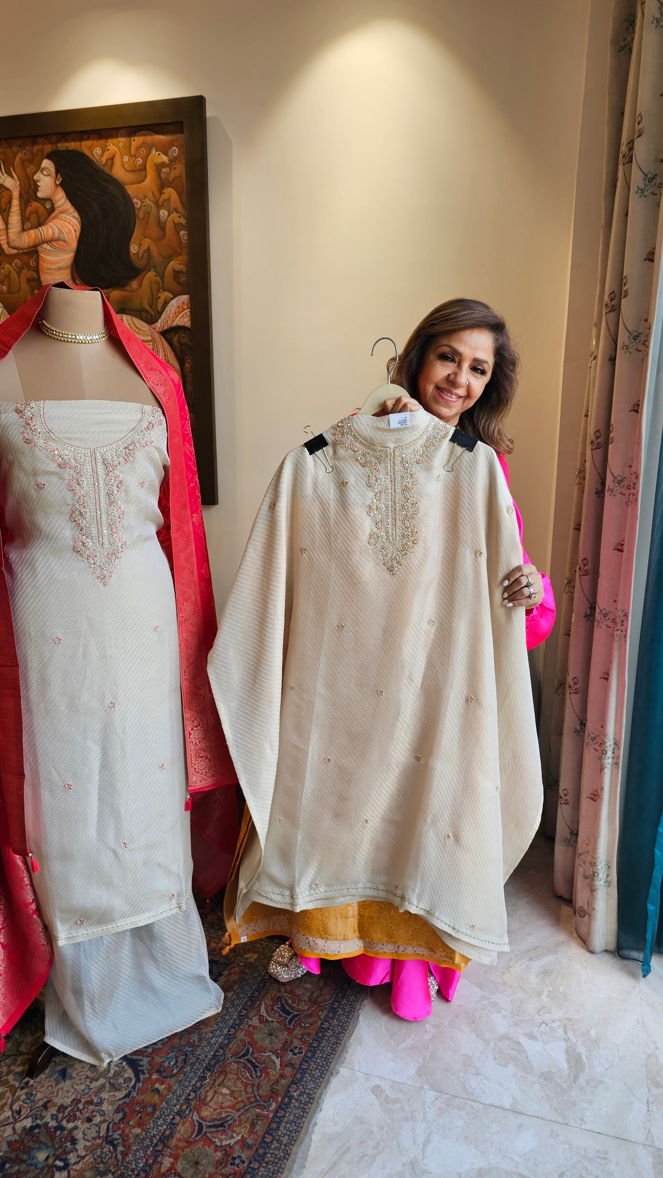 Stunning Tissue Unstitched Suit With Hand Embroidery