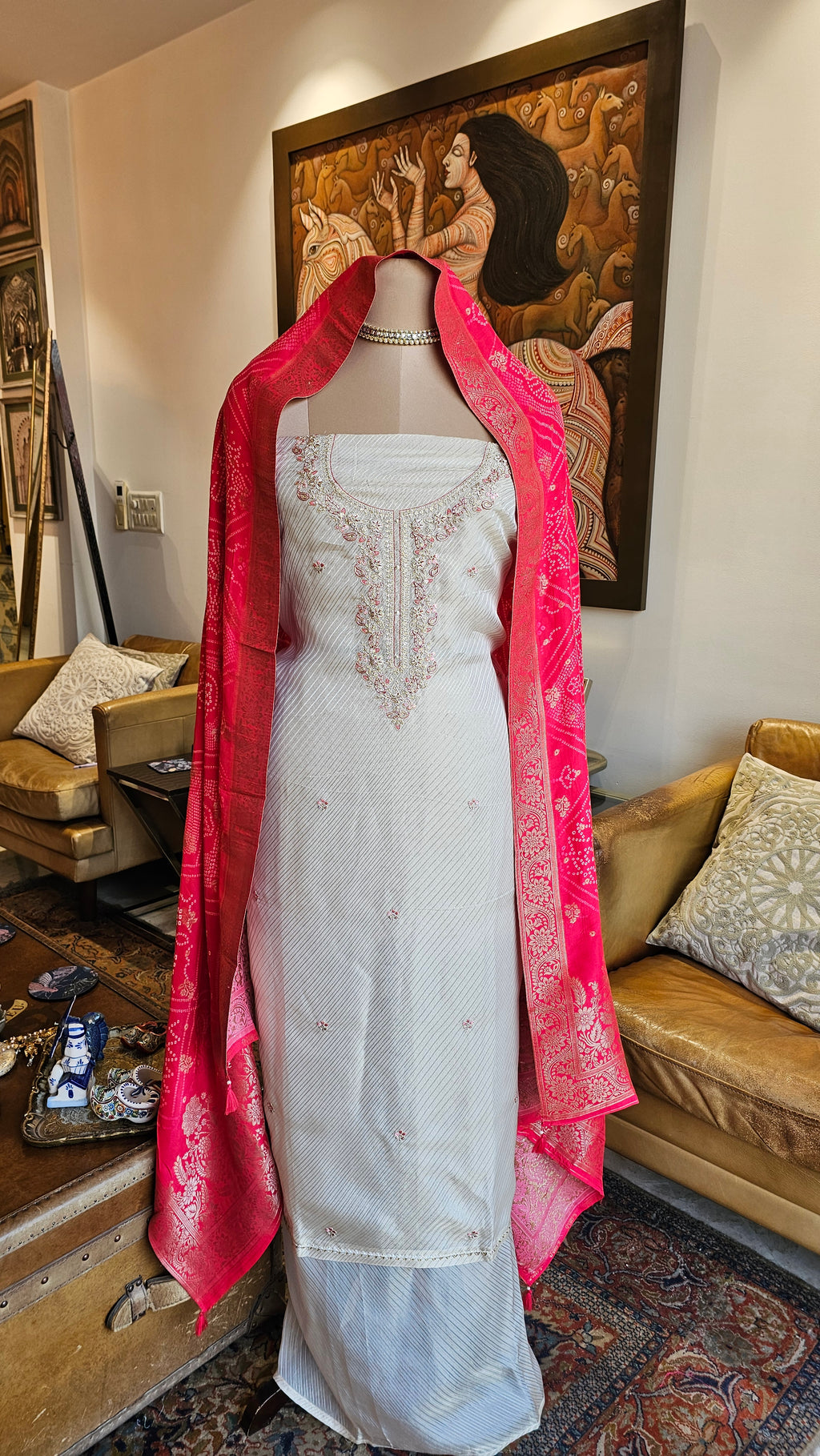 Stunning Tissue Unstitched Suit With Hand Embroidery