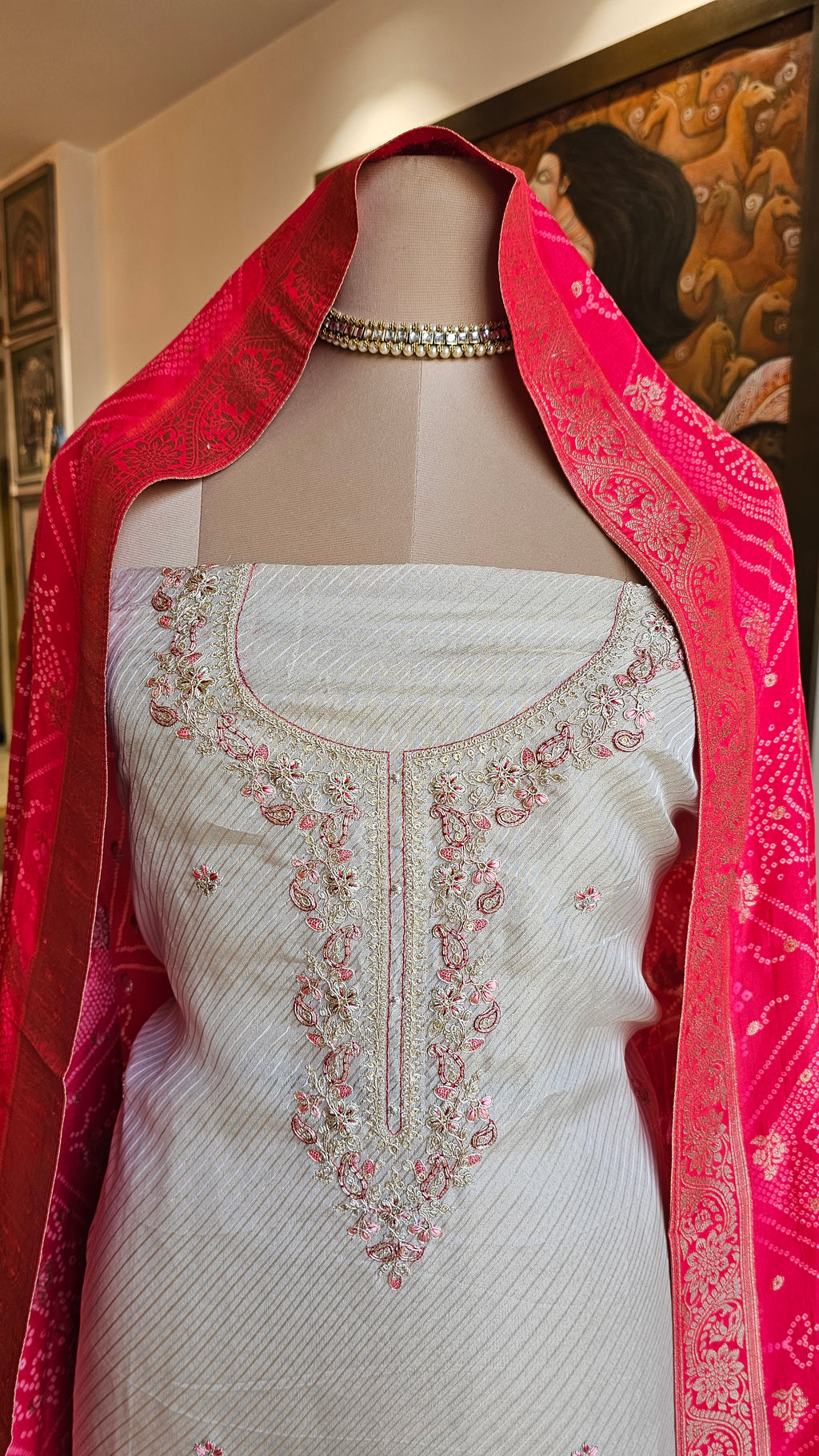 Stunning Tissue Unstitched Suit With Hand Embroidery