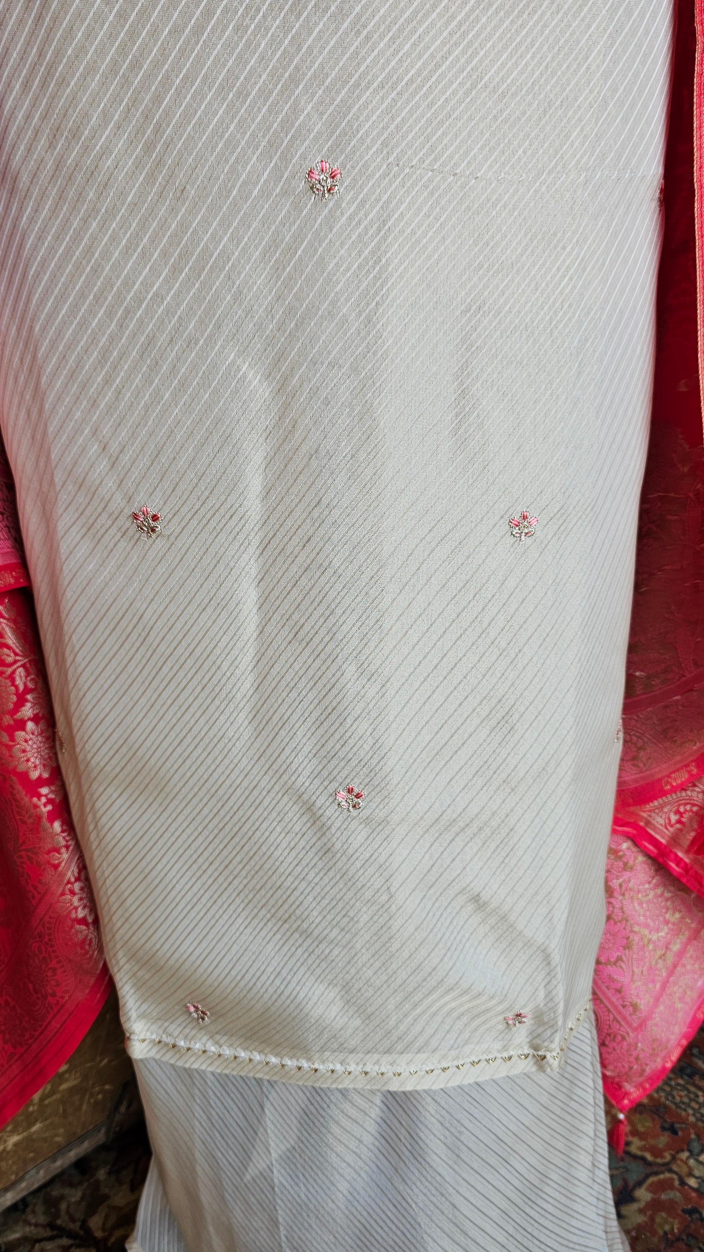 Stunning Tissue Unstitched Suit With Hand Embroidery