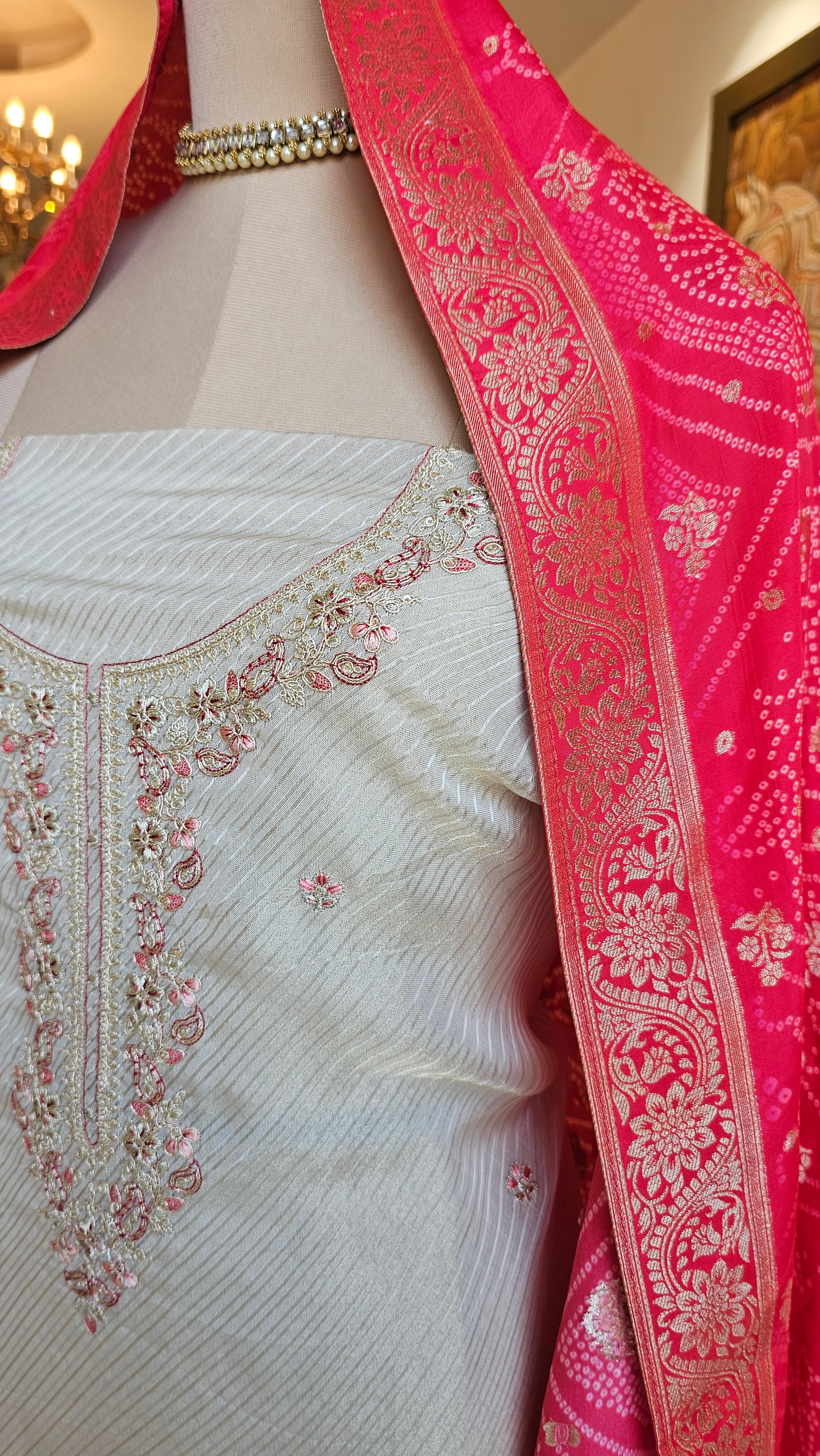 Stunning Tissue Unstitched Suit With Hand Embroidery