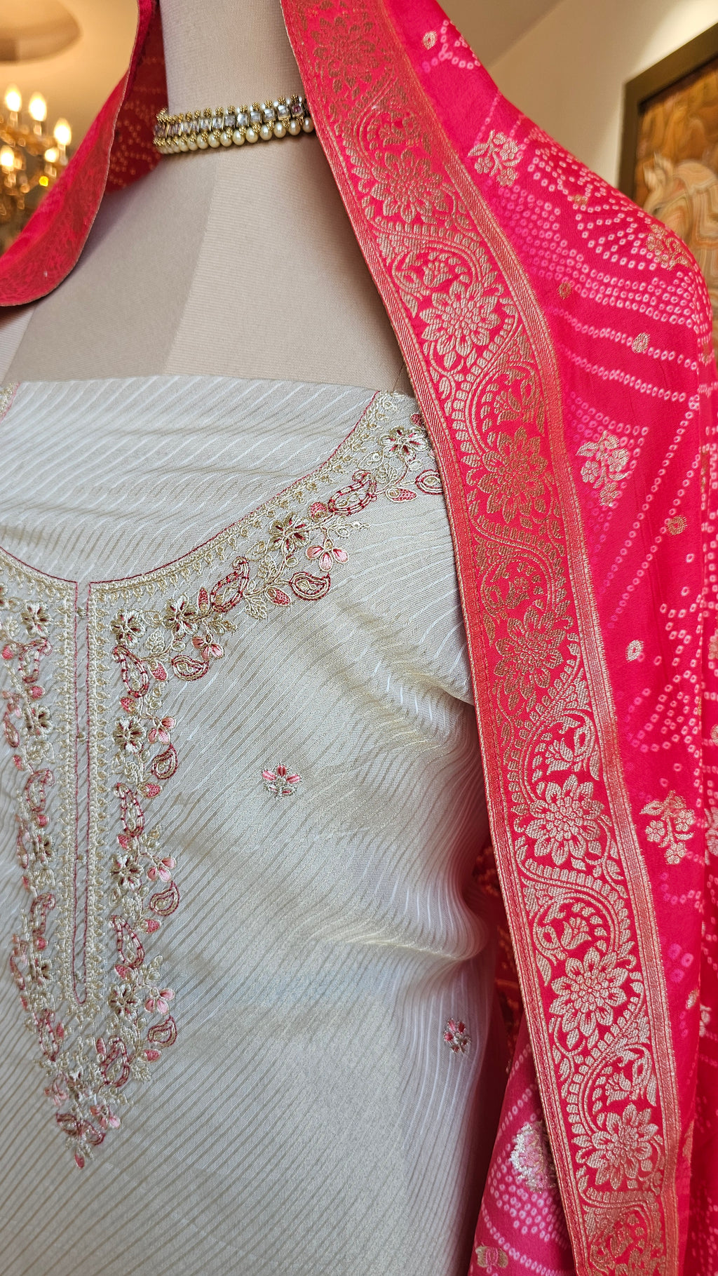 Stunning Tissue Unstitched Suit With Hand Embroidery
